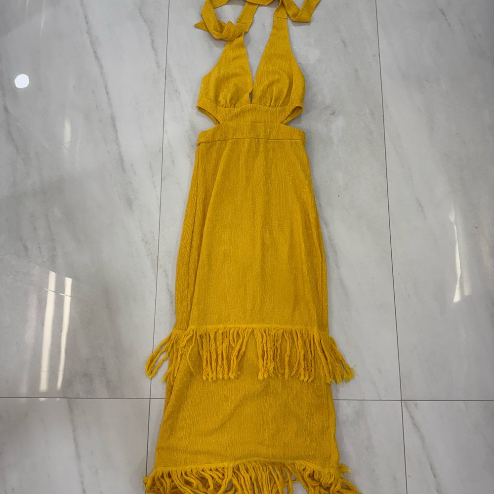 Yellow Halter Fringe Maxi Dress - Brand